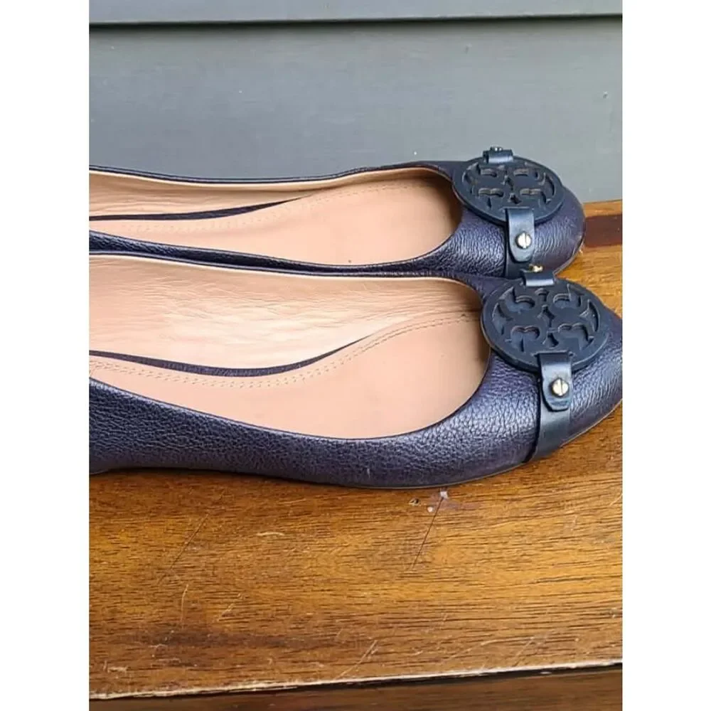Tory Burch Navy Leather Mini Miller Flats size 7M